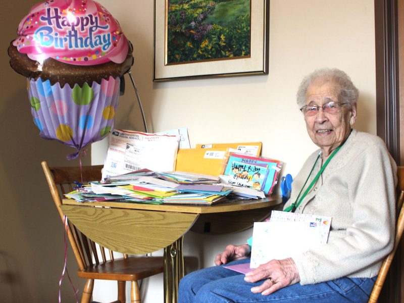 Glady Halvorson with her birthday cards